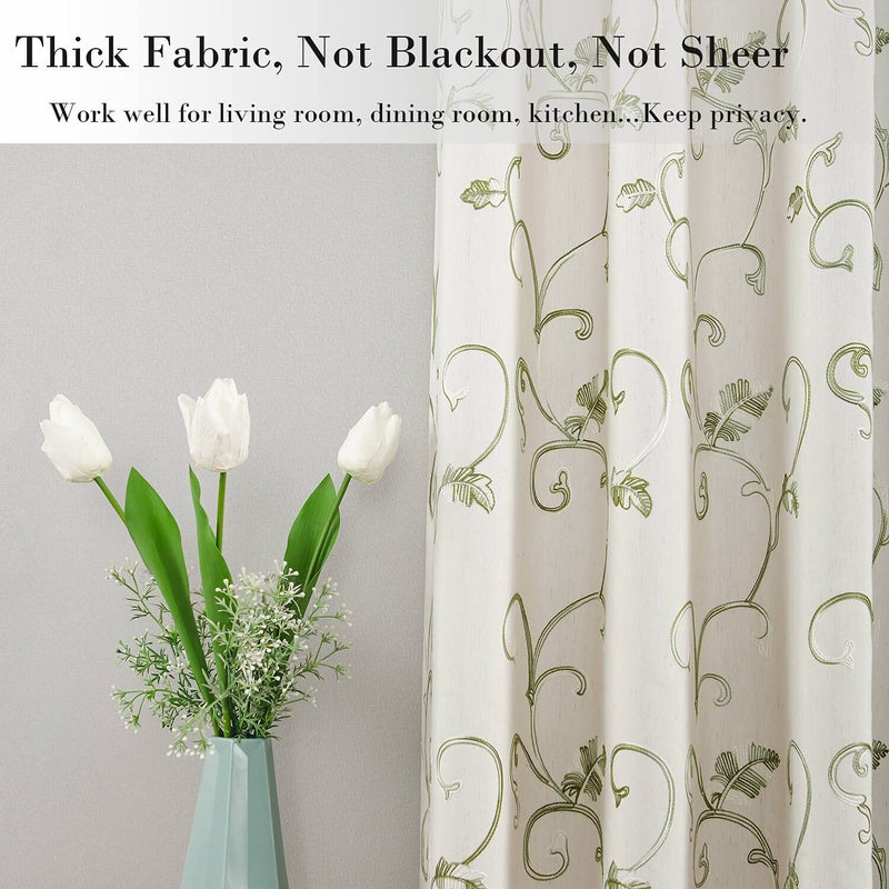 VOGOL 2 Panels Ultra Sleep Vines Embroidered Faux Linen Grommet Curtains for Living Room,Energy Efficient Window Treatment Panels,52 x 84 Inch, Grass Green - Image 3